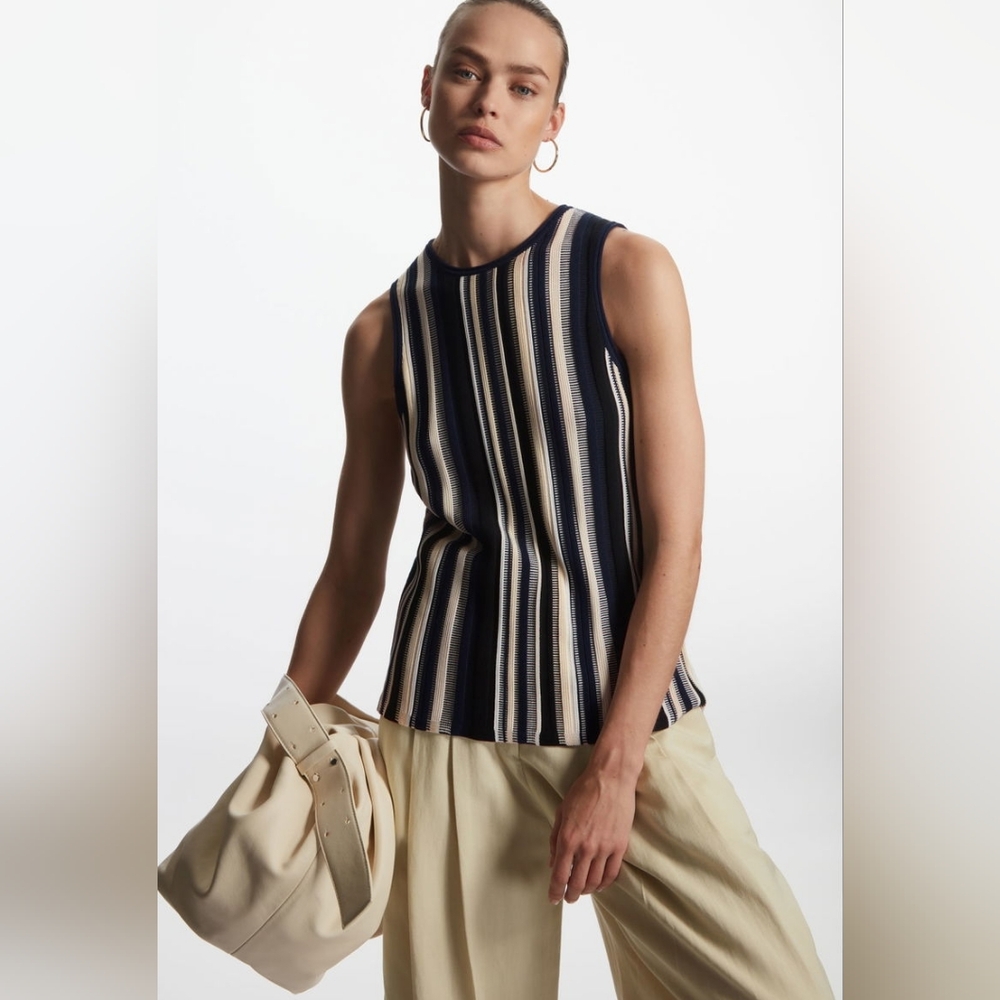 COS Navy, Cream & Beige Striped Ribbed Tank Top